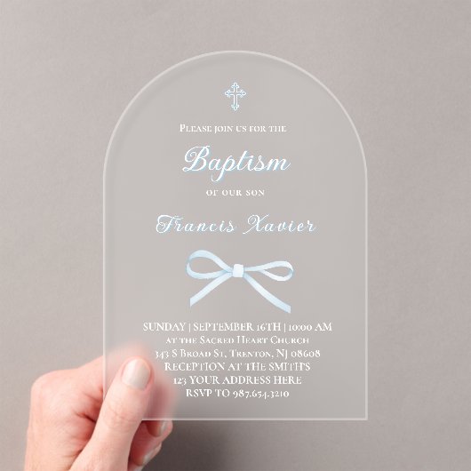 Invitations En Acrylique arc bleu pastel Baptême (In situ (ordinateur de poche))