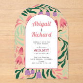 Invitations En Acrylique Arc Boho avec branches rétro et fleurs mariage (Recto)
