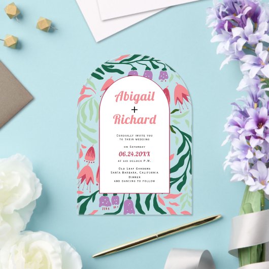 Invitations En Acrylique Arc Boho avec branches rétro et fleurs mariage (Insitu (Mariage))