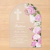 Invitations En Acrylique Arc de baptême d'hortensia rose élégant (Recto)