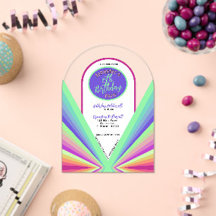 Invitations En Acrylique Arc de cercle d'anniversaire rétro coloré et funky