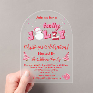 Invitations En Acrylique arc de fête de Noël en écriture rose rouge holly j