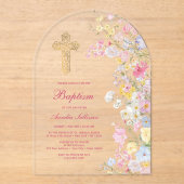 Invitations En Acrylique Arc de fleurs de prairie Baptême (Recto)