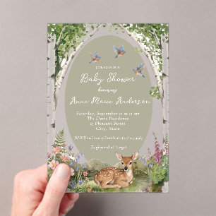 Invitations En Acrylique Arc de forêt et faon, Shower de bébé neutre en ter