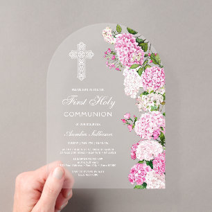 Invitations En Acrylique Arc de Hortensia Rose Élégant pour Première Commun