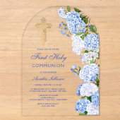 Invitations En Acrylique Arc de l'Hydrangea Bleue Première Communion (Recto)