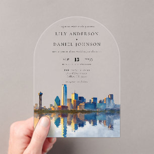 Invitations En Acrylique Arc de mariage à l'aquarelle de la skyline élégant