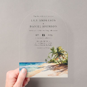 Invitations En Acrylique Arc de mariage élégant aquarelle tropical de plage