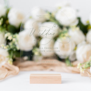 Invitations En Acrylique Arc de mariage en calligraphie florissante vert sa