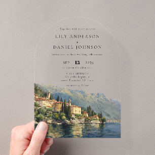 Invitations En Acrylique Arc de mariage italien élégant aquarelle lac de Cô