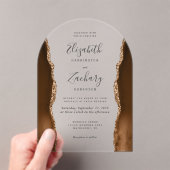 Invitations En Acrylique Arc de Mariage moderne Mocha Brown Gold Agate (In situ (ordinateur de poche))