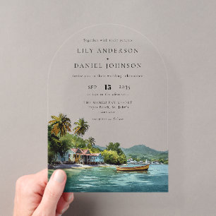 Invitations En Acrylique Arc de mariage tropical élégant aquarelle des Cara