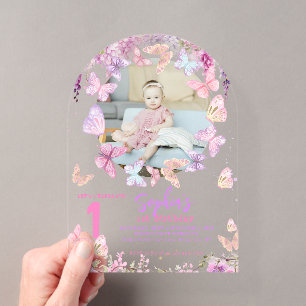 Invitations En Acrylique Arc de naissance de papillon de Wisteria florale p