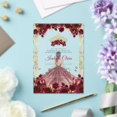 Invitations En Acrylique Arc d'or floral de Bourgogne Princesse Quinceanera (Insitu (Mariage))