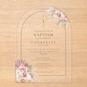 Invitations En Acrylique Arc d'or Pampas Grass Floral Girl Baptême (Recto)