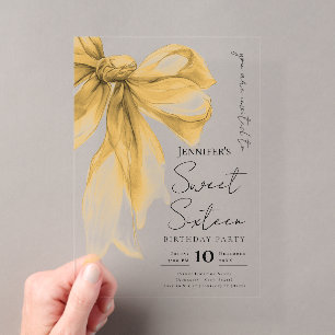 Invitations En Acrylique Arc élégant en or Coquette Script Fête Sweet 16