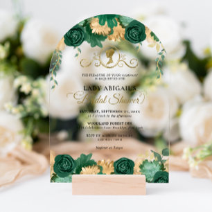 Invitations En Acrylique Arc élégant floral vert pour la douche de mariage 