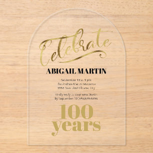 Invitations En Acrylique Arc en acrylique clair pour le 100e anniversaire d