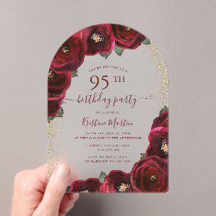 Invitations En Acrylique Arc Floral Élégant de Roses Rouges pour une Fête d
