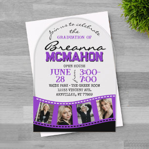 Invitations En Acrylique Arc Graduation Photo Filmstrip Purple Frosted