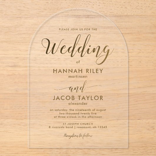 Invitations En Acrylique Arc Mariage de typographie classique simple (Recto)
