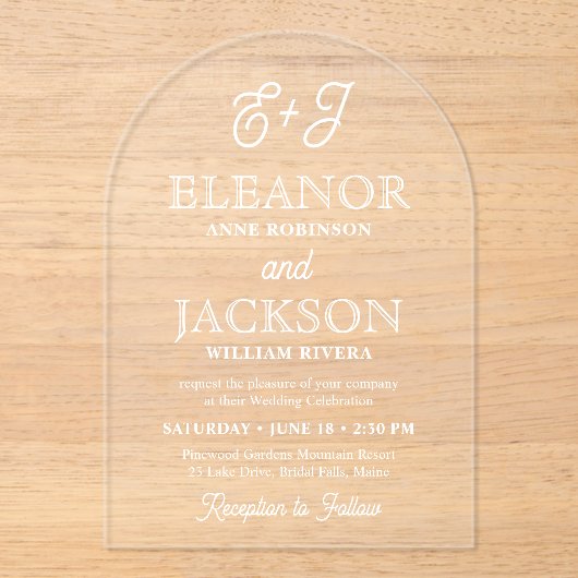 Invitations En Acrylique Arc Mariage élégant et élégant Monogramme rétro (Recto)