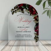 Invitations En Acrylique Arc mariage gothique rouge foncé vert floral moody