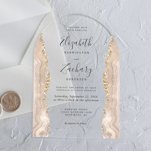 Invitations En Acrylique Arc Mariage moderne en or ivoire