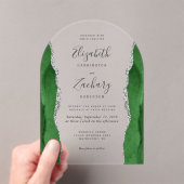 Invitations En Acrylique Arc Mariage moderne Hunter Green Argent Agate (In situ (ordinateur de poche))