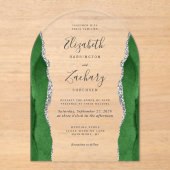 Invitations En Acrylique Arc Mariage moderne Hunter Green Argent Agate (Recto)