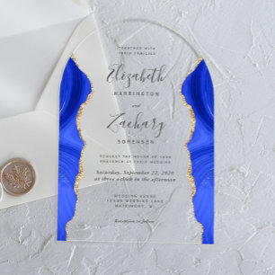 Invitations En Acrylique Arc Mariage moderne Royal Blue Gold Agate