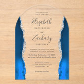 Invitations En Acrylique Arc Mariage moderne Royal Blue Silver Agate (Recto)