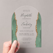 Invitations En Acrylique Arc Mariage moderne Sage Green Gold Agate (In situ (ordinateur de poche))