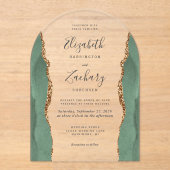 Invitations En Acrylique Arc Mariage moderne Sage Green Gold Agate (Recto)