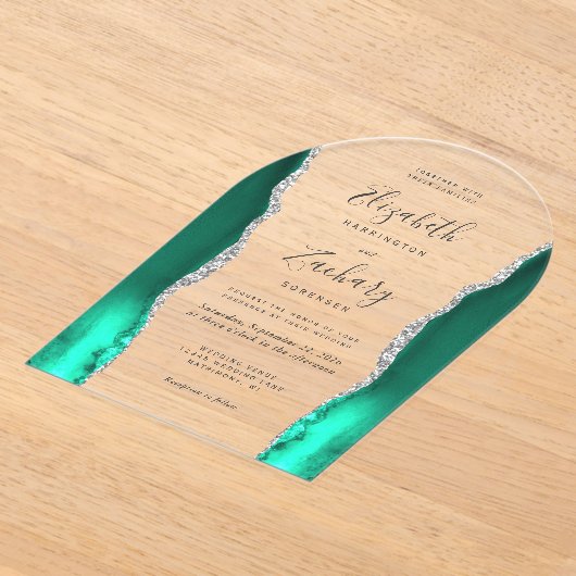 Invitations En Acrylique Arc Mariage moderne Seafoam Green Silver Agate (Poser)