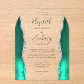 Invitations En Acrylique Arc Mariage moderne Seafoam Green Silver Agate (Recto)