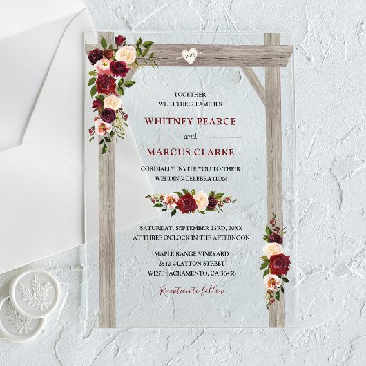 Invitations En Acrylique Arc Mariage Rustique Burgundy Blush Floral Boho