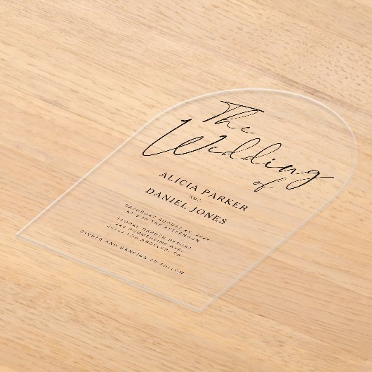 Invitations En Acrylique Arc moderne noir calligraphie script mariage (Poser)