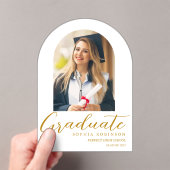 Invitations En Acrylique Arc moderne simple Photo Graduation Or (In situ (ordinateur de poche))