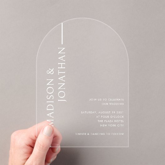 Invitations En Acrylique Arc Noms empilés Moderne Élégant Clair Mariage (In situ (ordinateur de poche))