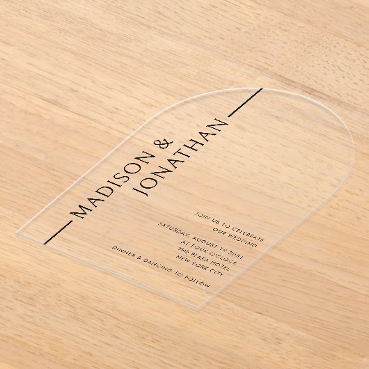 Invitations En Acrylique Arc Noms empilés Moderne Élégant Clair Mariage (Poser)
