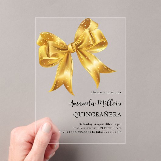 Invitations En Acrylique Arc or Quinceanera luxe clair (In situ (ordinateur de poche))