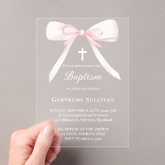 Invitations En Acrylique Arc rose | Baptême (In situ (ordinateur de poche))