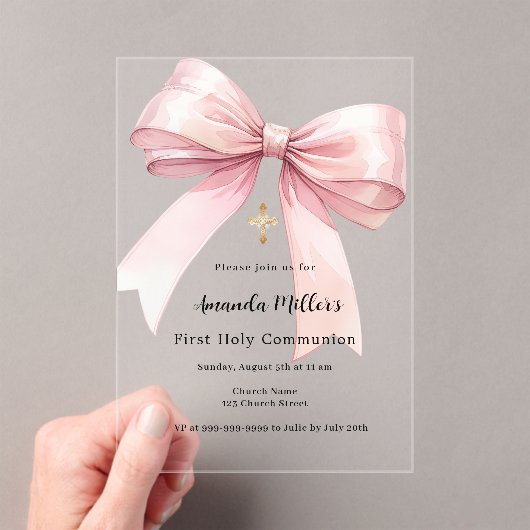 Invitations En Acrylique Arc rose fille clair Première communion (In situ (ordinateur de poche))