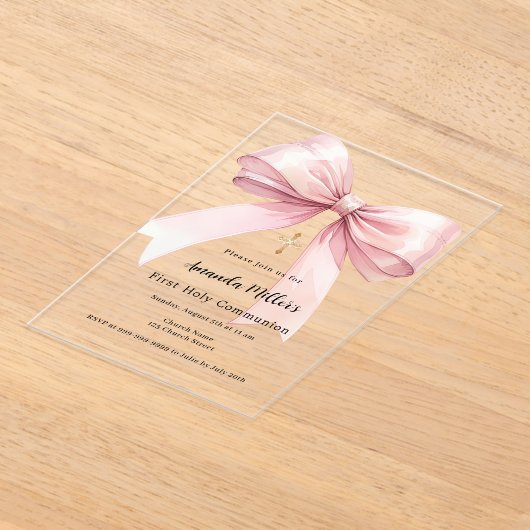 Invitations En Acrylique Arc rose fille clair Première communion (Poser)
