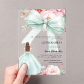Invitations En Acrylique Arc rose vif floral sage vert robe Quinceanera (In situ (ordinateur de poche))