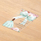 Invitations En Acrylique Arc rose vif floral sage vert robe Quinceanera (Poser)