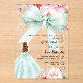 Invitations En Acrylique Arc rose vif floral sage vert robe Quinceanera (Recto)