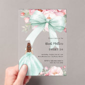 Invitations En Acrylique Arc vert Sage fleurons roses robe claire Sweet 16 (In situ (ordinateur de poche))