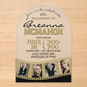 Invitations En Acrylique Arch Graduation Photo Filmstrip Noir & Or (Recto)
